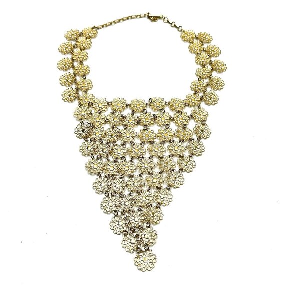 '60s NECKLACE STACK: Gold Geometric Pendant w/Pearls & Vendome Mesh Bib Pairing - Picture 15 of 16